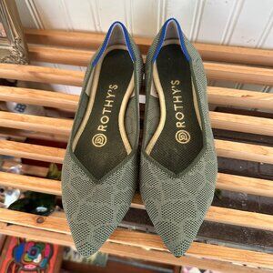 Rothys Womens Flats W5.5 Olive Green Pointed Toe Eco-Knit Material